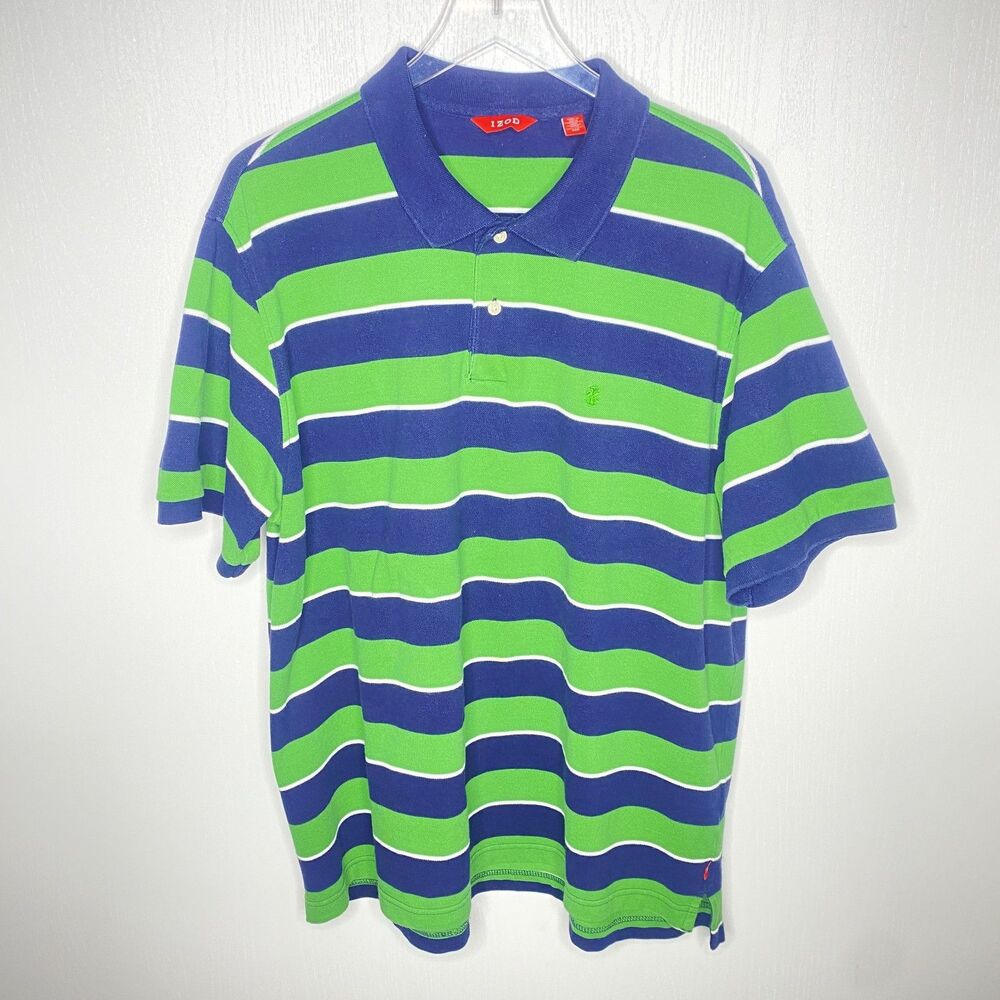 IZOD golf polo classic navy green white stripe men's shirt size XXL short sleeve